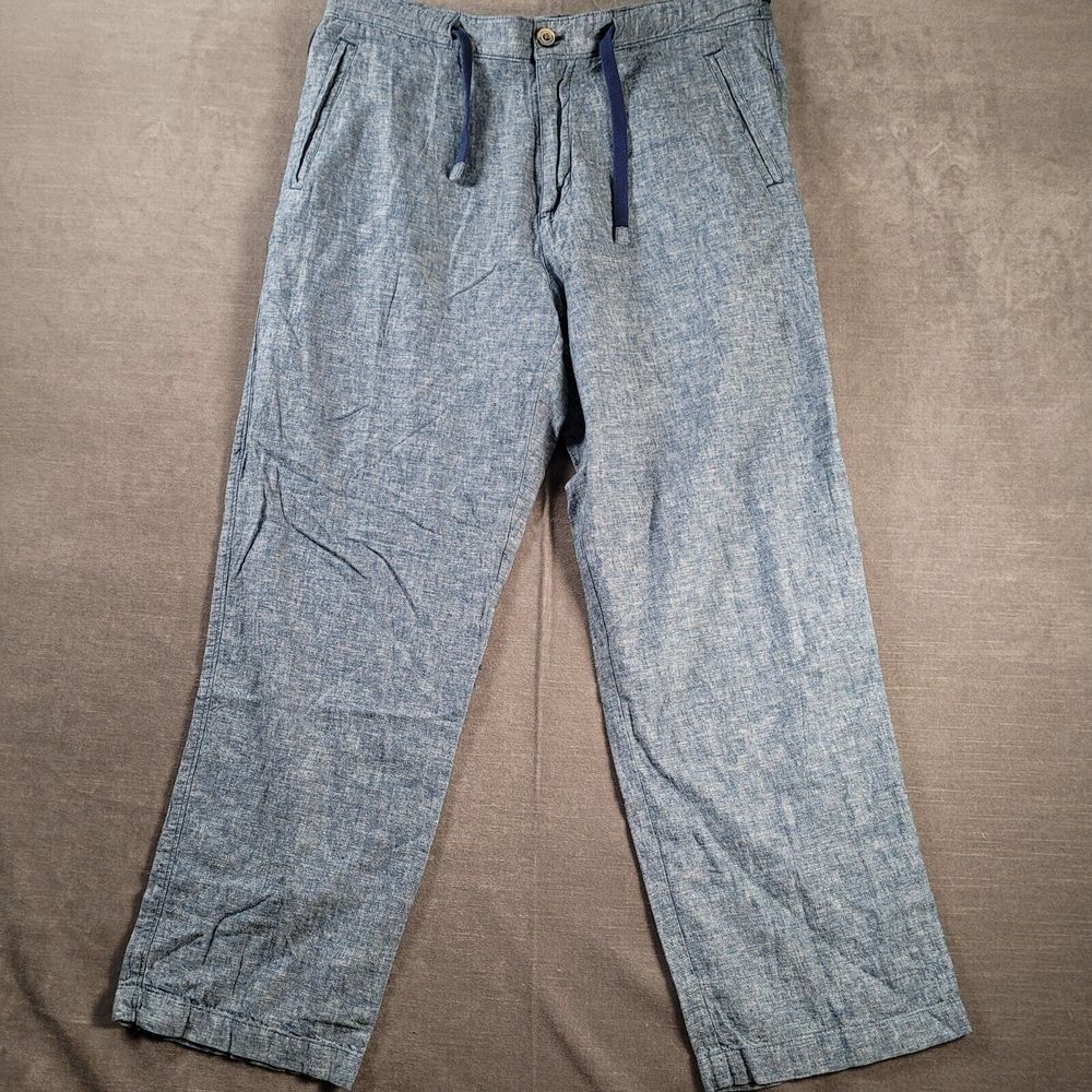 Tasso Elba Linen Blend Pants Blue Draw String Womens Size 32 x 3